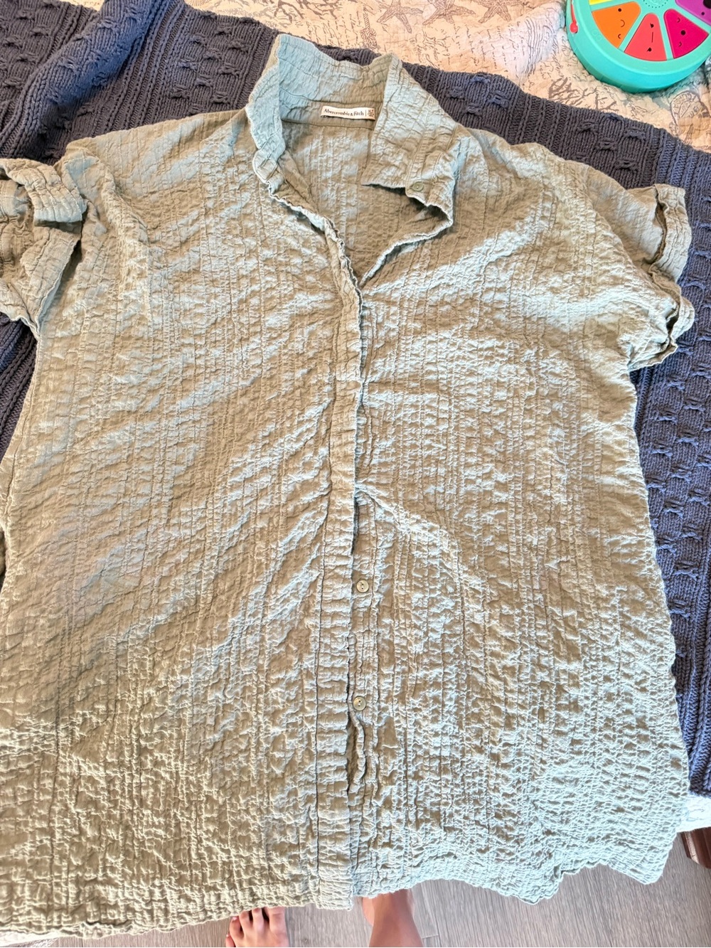 Abercrombie & Fitch Crinkled Shirt Dress - Sage Green XLT